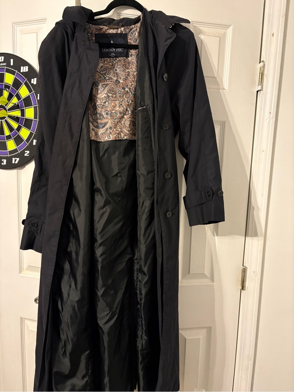 London Fog Women's Black Trench Coat with Paisley Lining-heavy